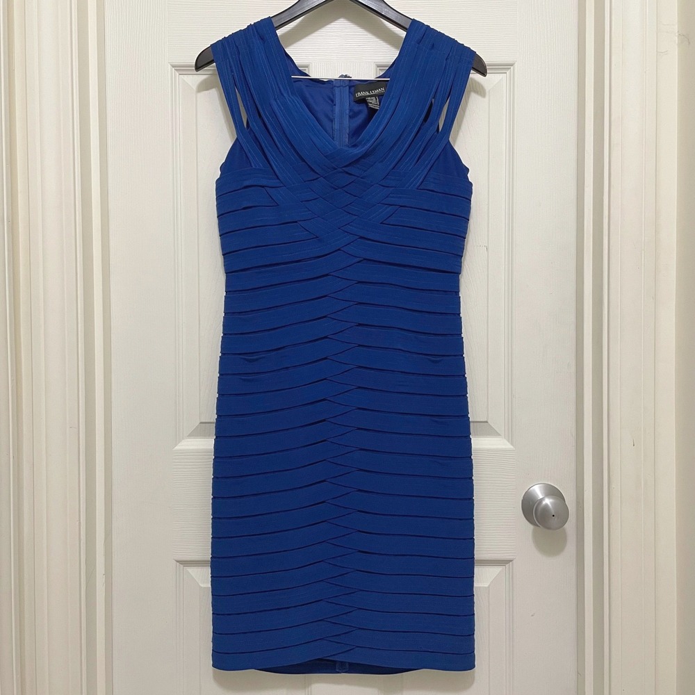 Frank Lyman Royal Blue Bandage Dress Sleeveless Sheath Bodycon Sz 6 Cocktail